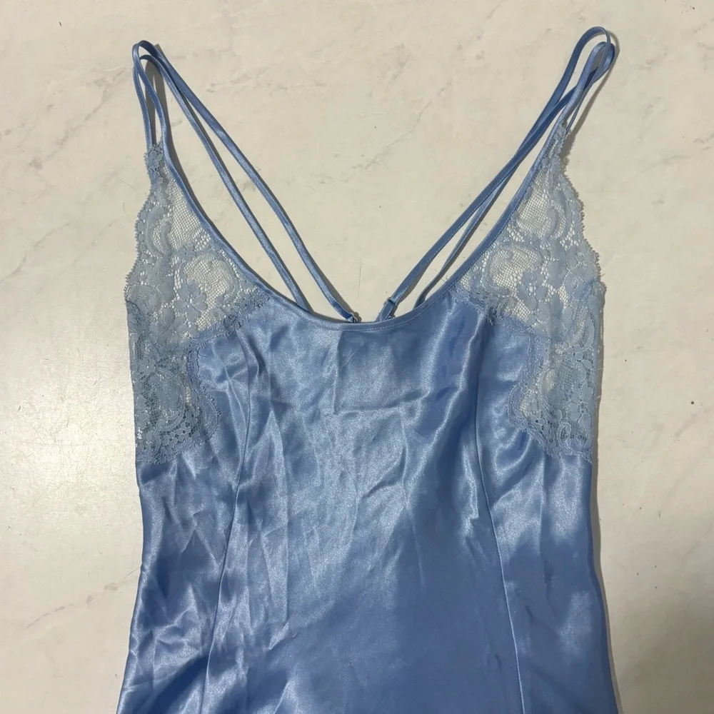 Victorias Secret Size Small Light Blue Satin Lace Slip Feminine Sexy Sleep